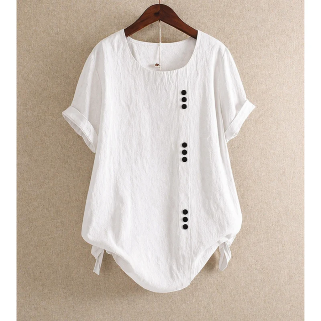 Women's Short-Sleeve Cotton Button Blouse
