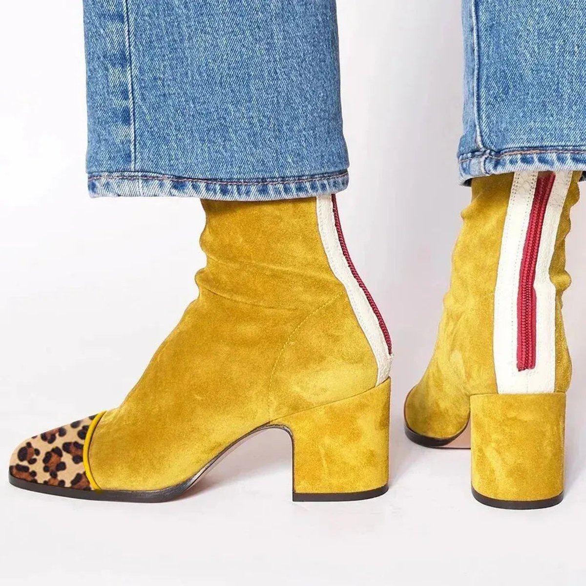 Women's Suede Leopard-Toe Boots