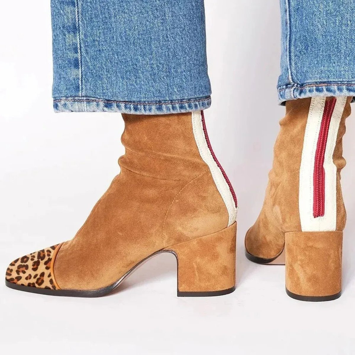Women's Suede Leopard-Toe Boots