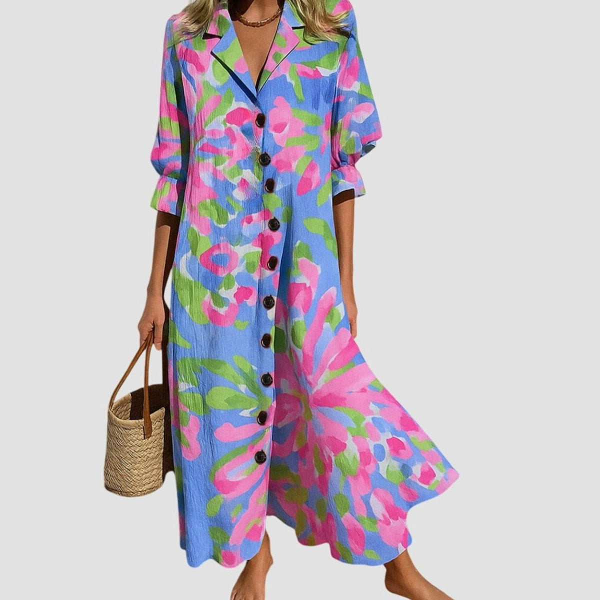 Women's Button-Front Floral Maxi Dress