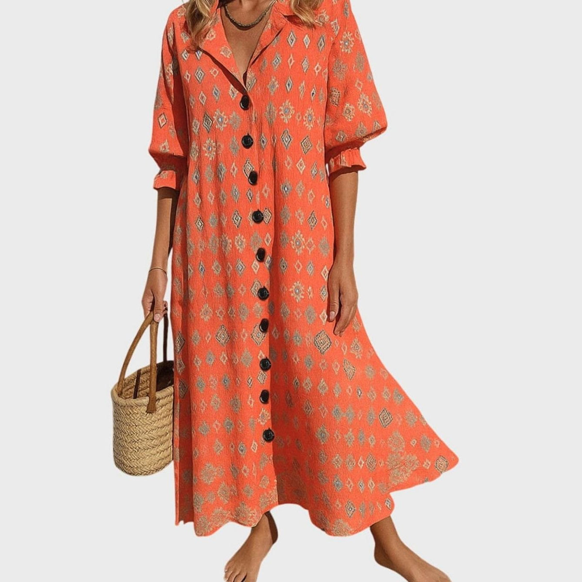 Women's Button-Front Floral Maxi Dress