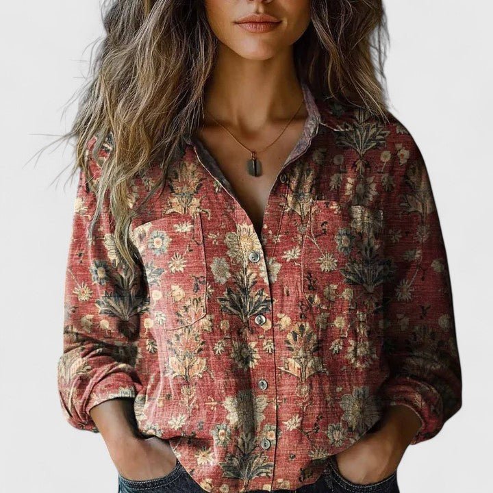 Women's Floral Boho Button-Up Blouse