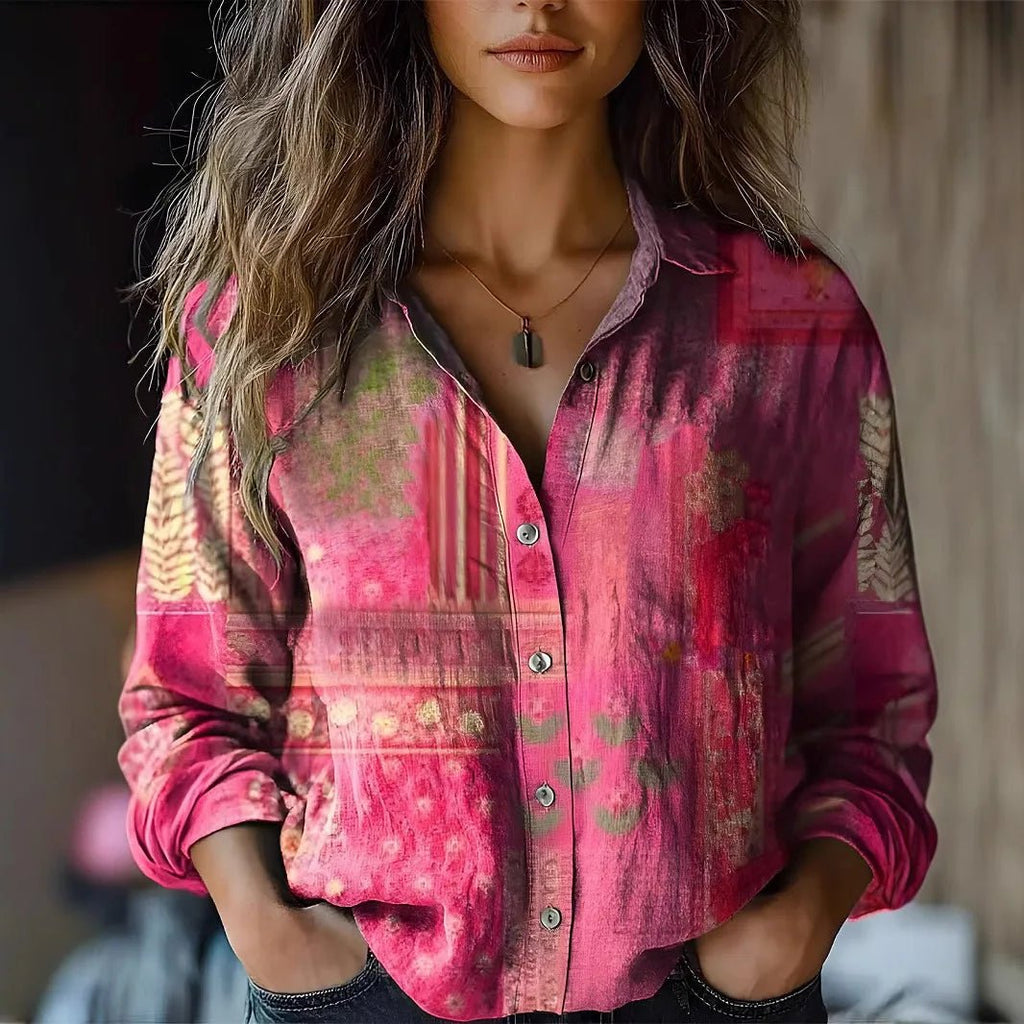Women's Floral Boho Button-Up Blouse