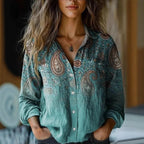 Women's Floral Boho Button-Up Blouse
