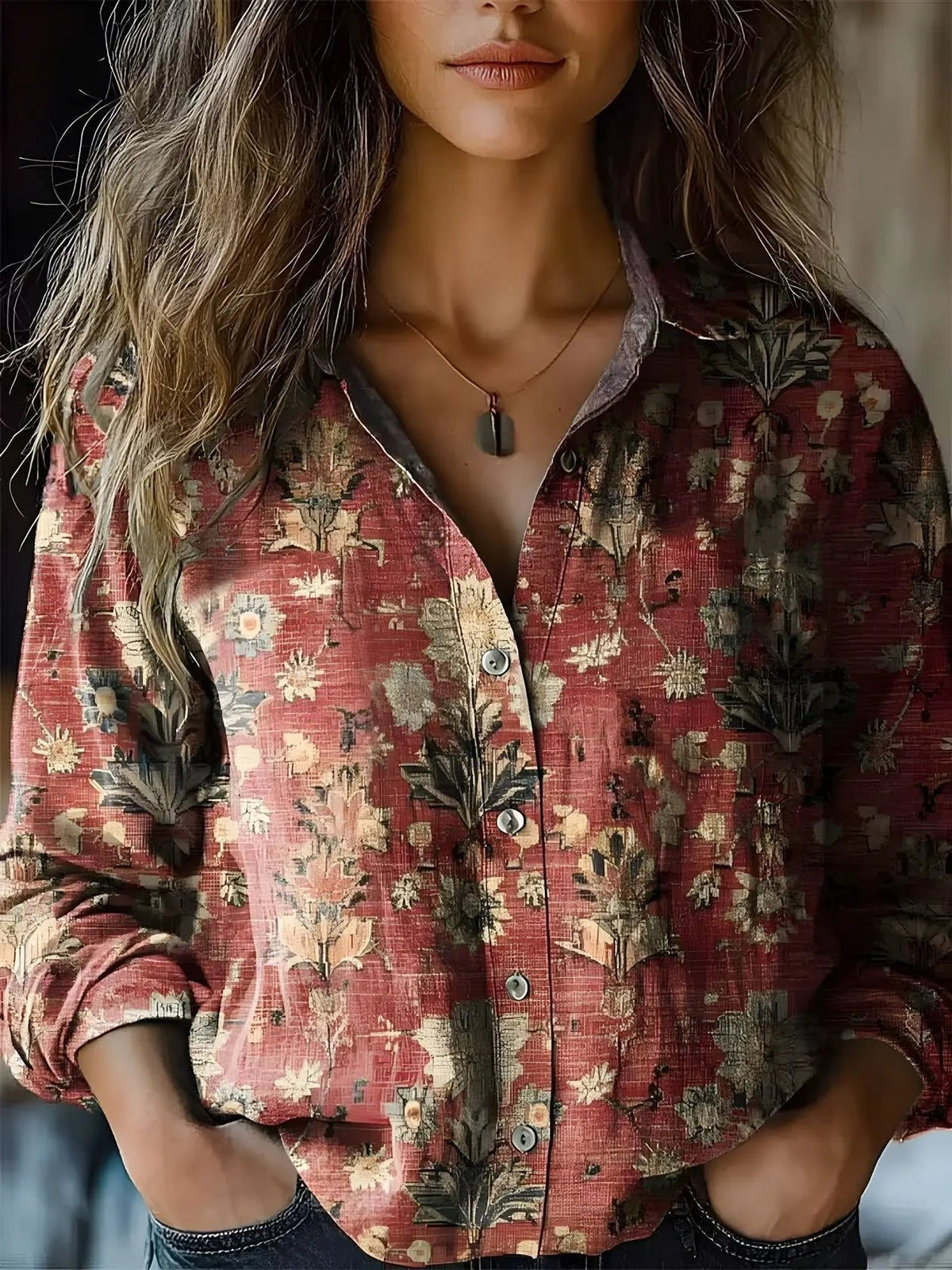 Women's Floral Boho Button-Up Blouse