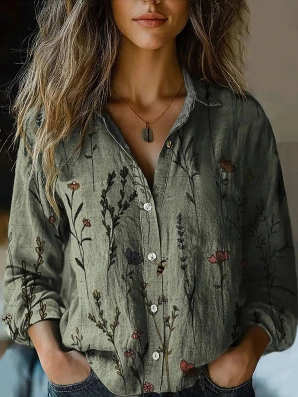 Women's Floral Boho Button-Up Blouse