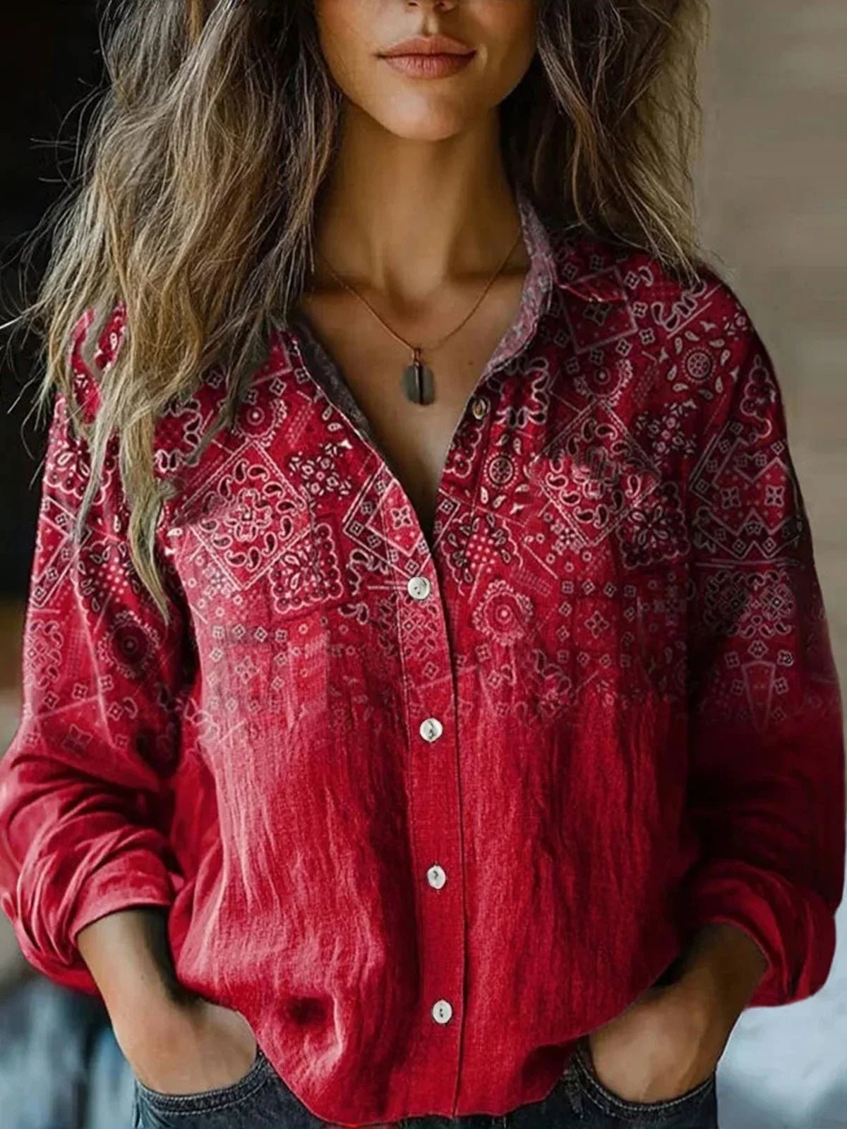 Women's Floral Boho Button-Up Blouse
