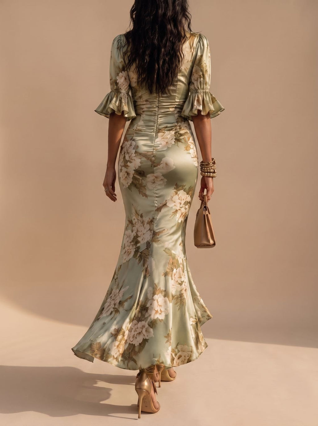 Women's Floral Ruched Midi Dress