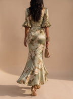 Women's Floral Ruched Midi Dress