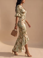 Women's Floral Ruched Midi Dress