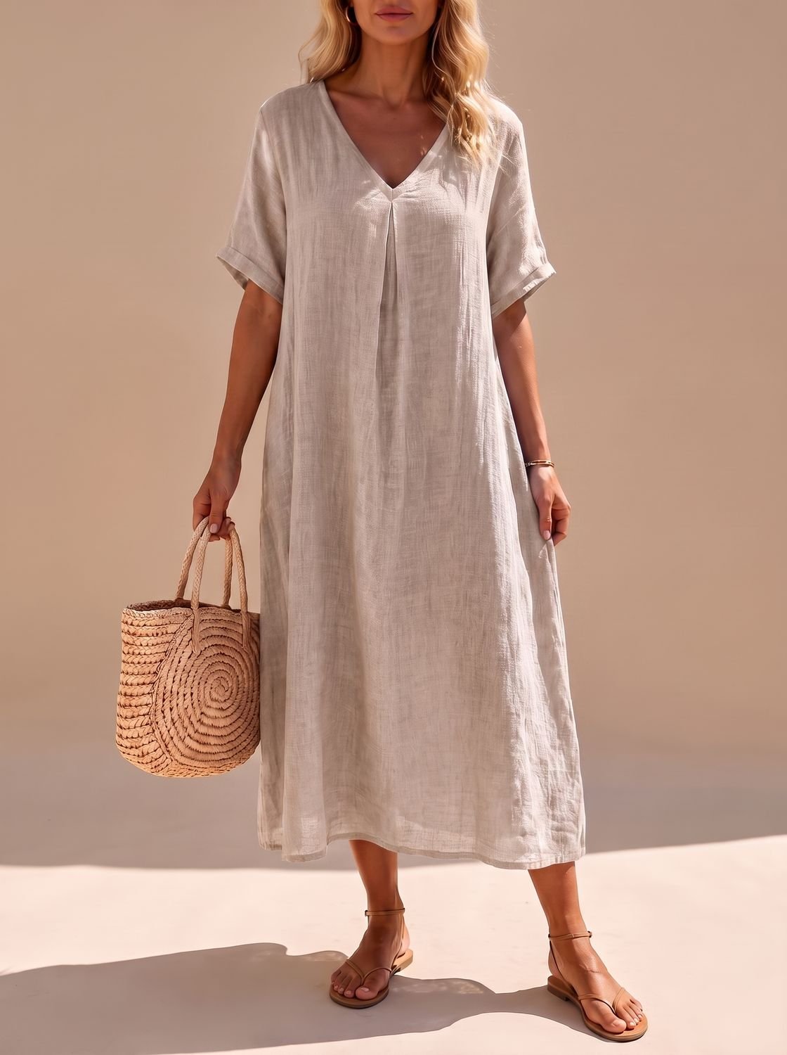 Women's Flowy Linen Maxi Dress