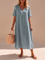 Women's Flowy Linen Maxi Dress