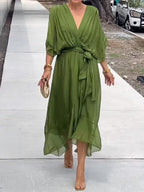 Women's Belted Chiffon Midi Dress