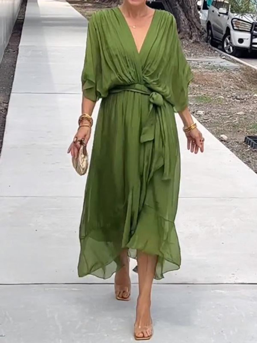 Women's Belted Chiffon Midi Dress