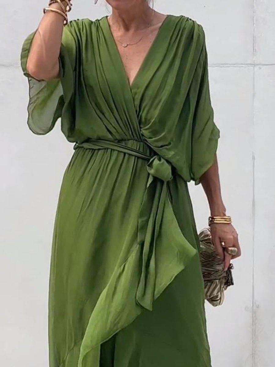 Women's Belted Chiffon Midi Dress
