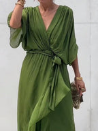 Women's Belted Chiffon Midi Dress