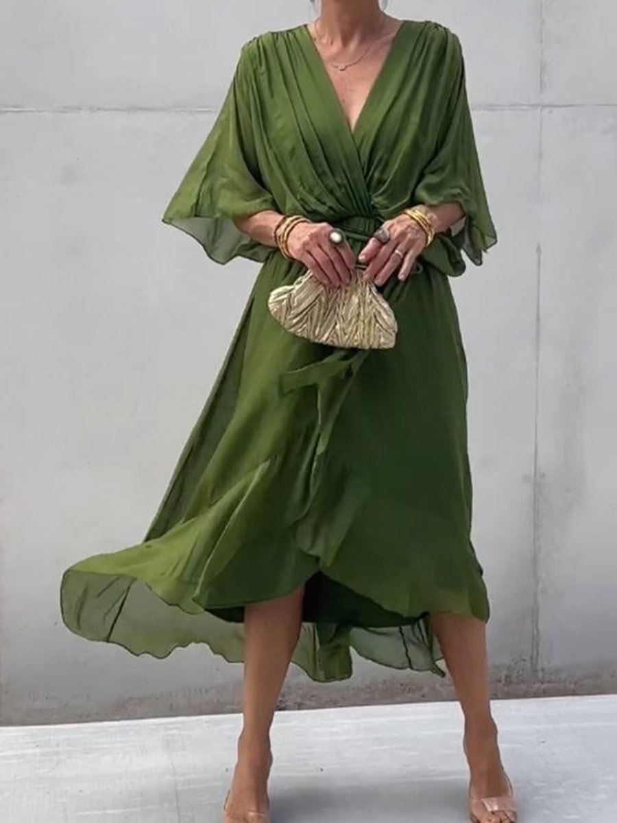 Women's Belted Chiffon Midi Dress