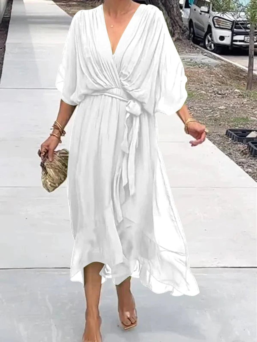 Women's Belted Chiffon Midi Dress