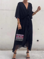 Women's Belted Chiffon Midi Dress