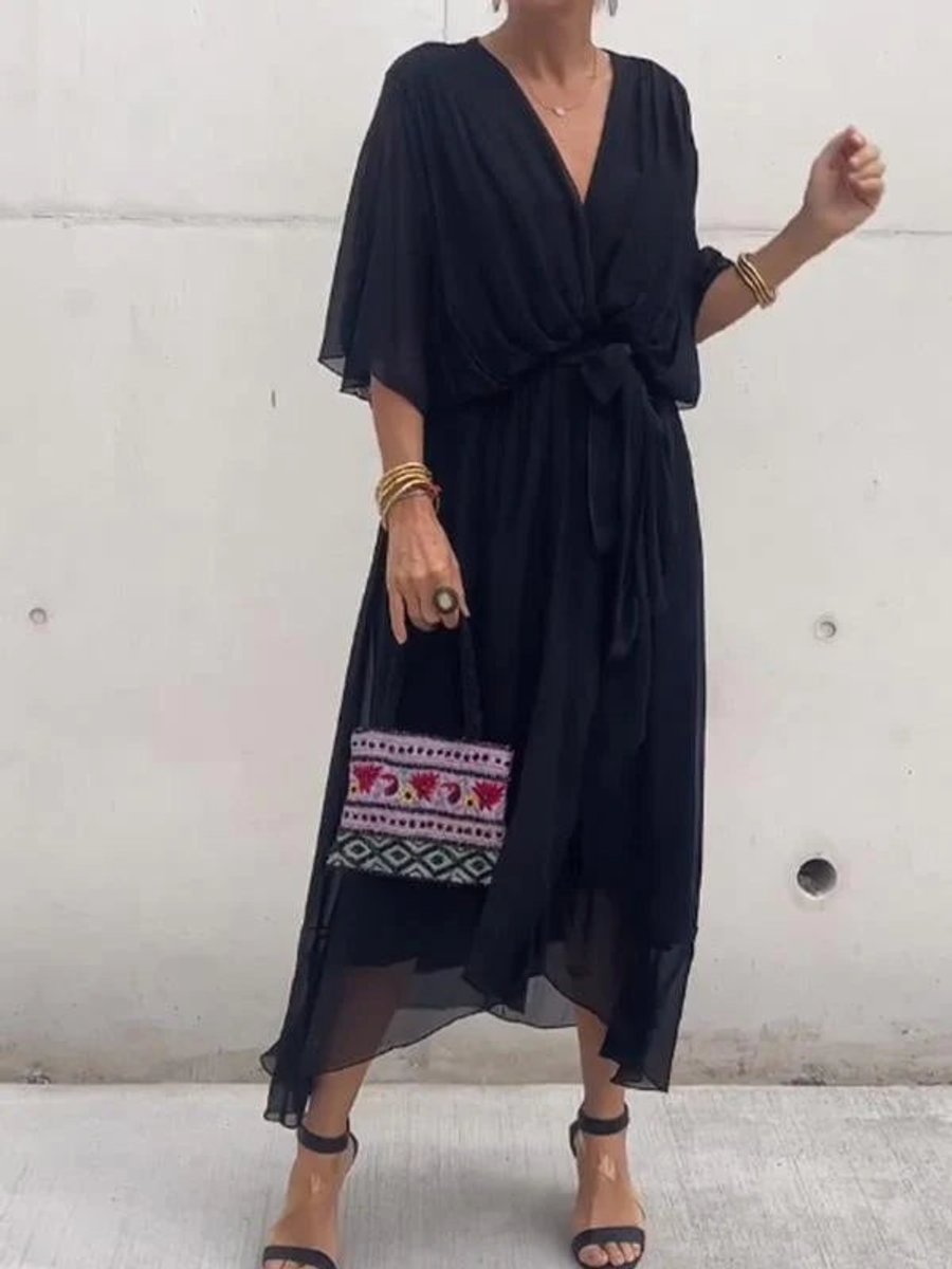 Women's Belted Chiffon Midi Dress