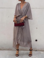Women's Belted Chiffon Midi Dress