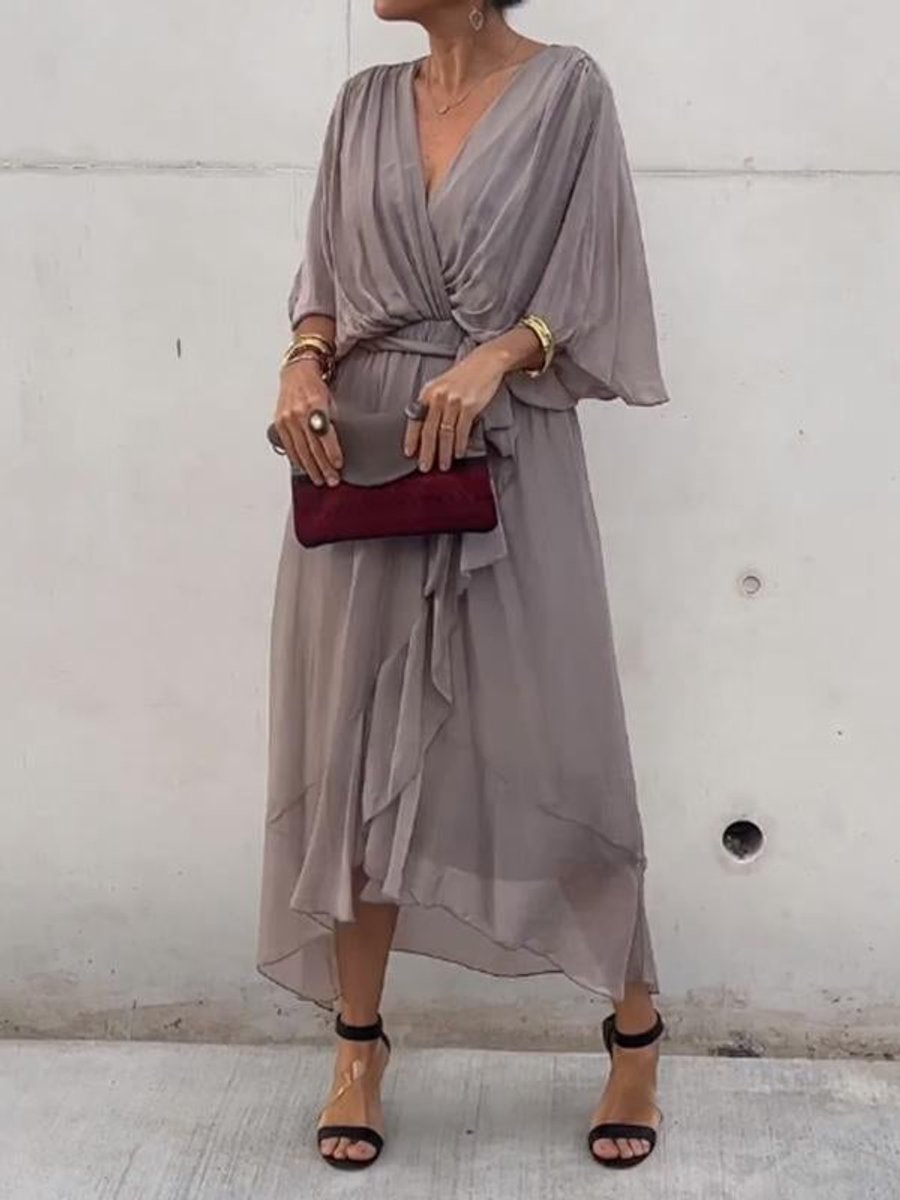 Women's Belted Chiffon Midi Dress
