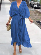 Women's Belted Chiffon Midi Dress