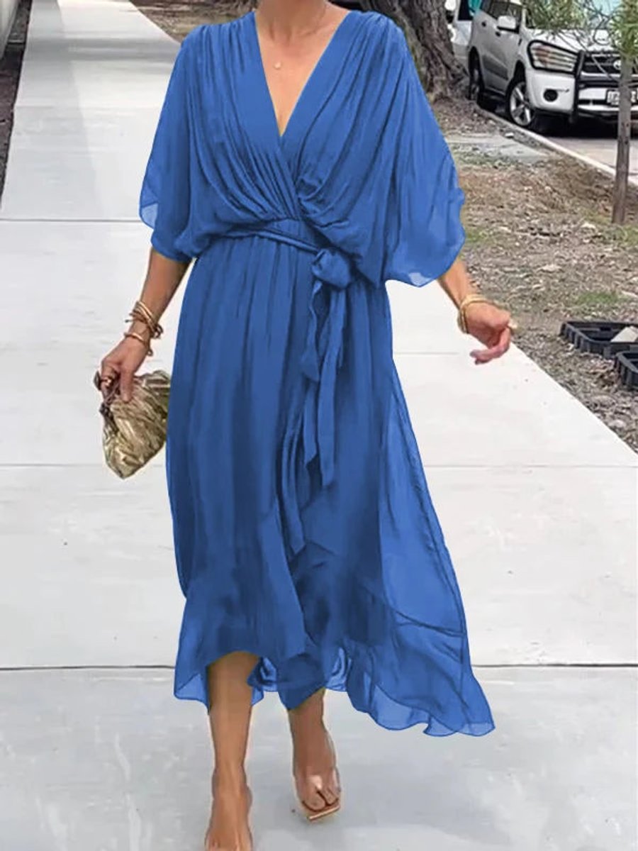 Women's Belted Chiffon Midi Dress