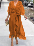 Women's Belted Chiffon Midi Dress