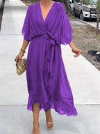 Women's Belted Chiffon Midi Dress