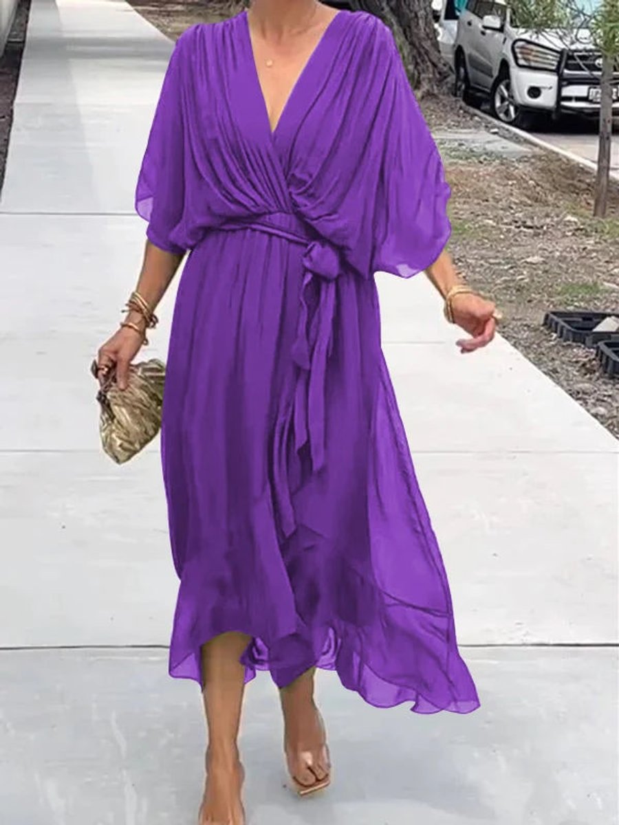 Women's Belted Chiffon Midi Dress
