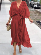 Women's Belted Chiffon Midi Dress