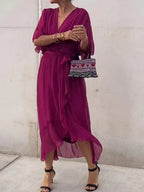 Women's Belted Chiffon Midi Dress