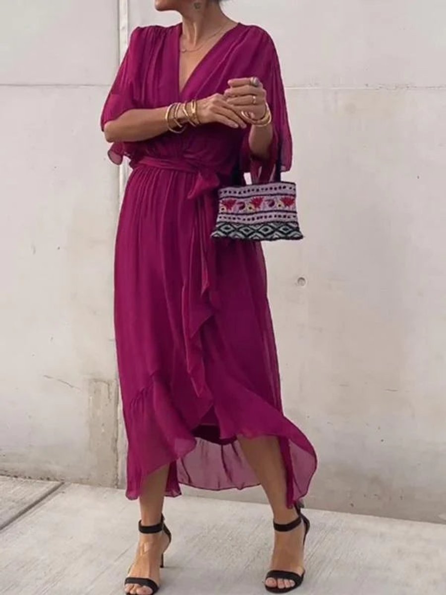 Women's Belted Chiffon Midi Dress