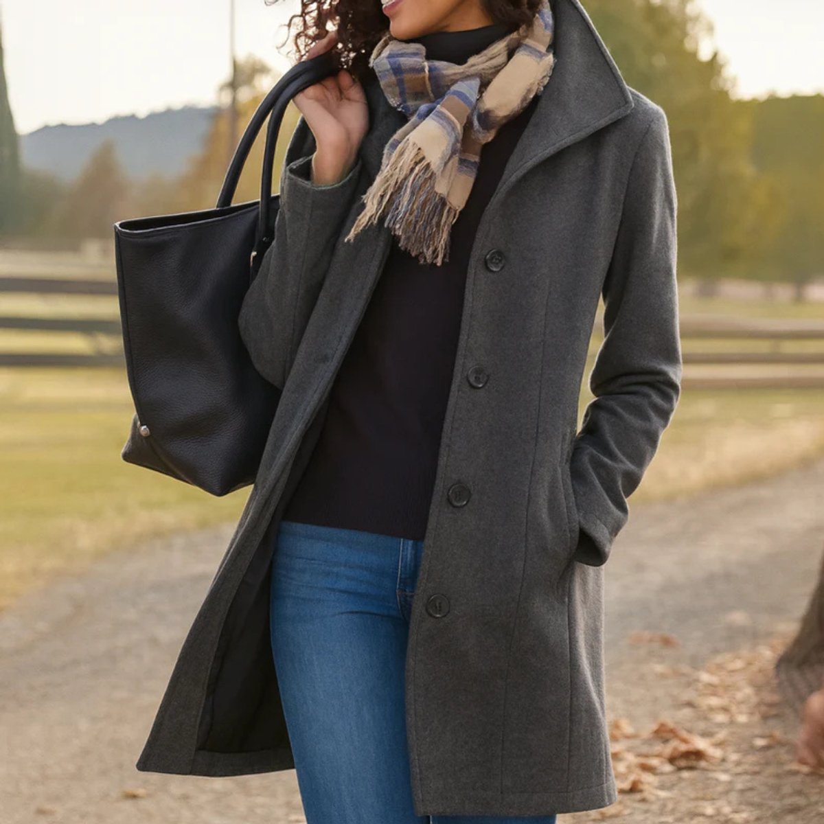 Women's Single-Breasted Wool Overcoat
