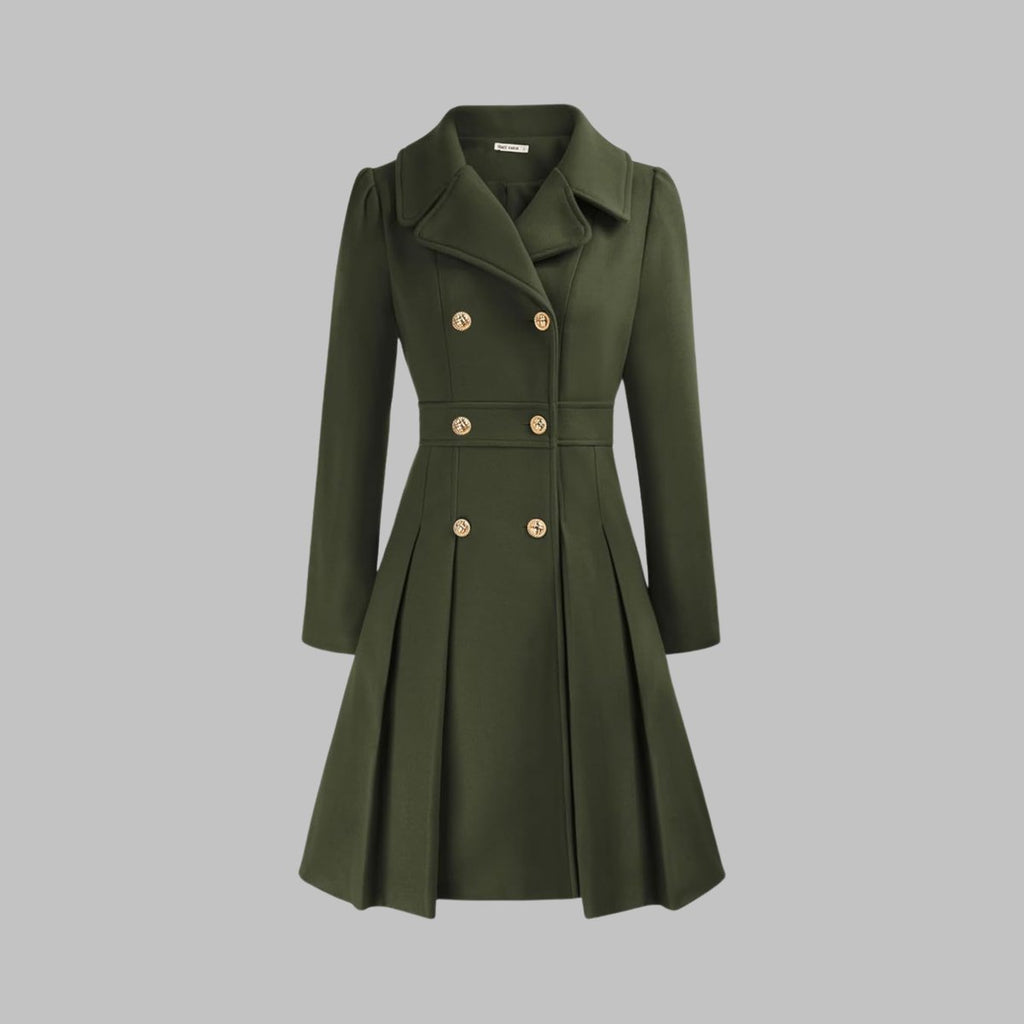 Women's Pleated Double-Breasted Overcoat