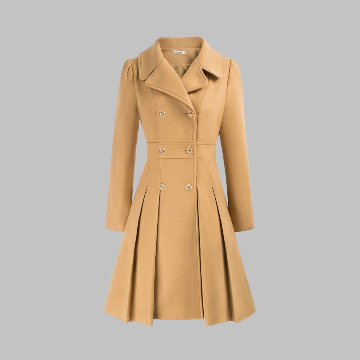 Women's Pleated Double-Breasted Overcoat