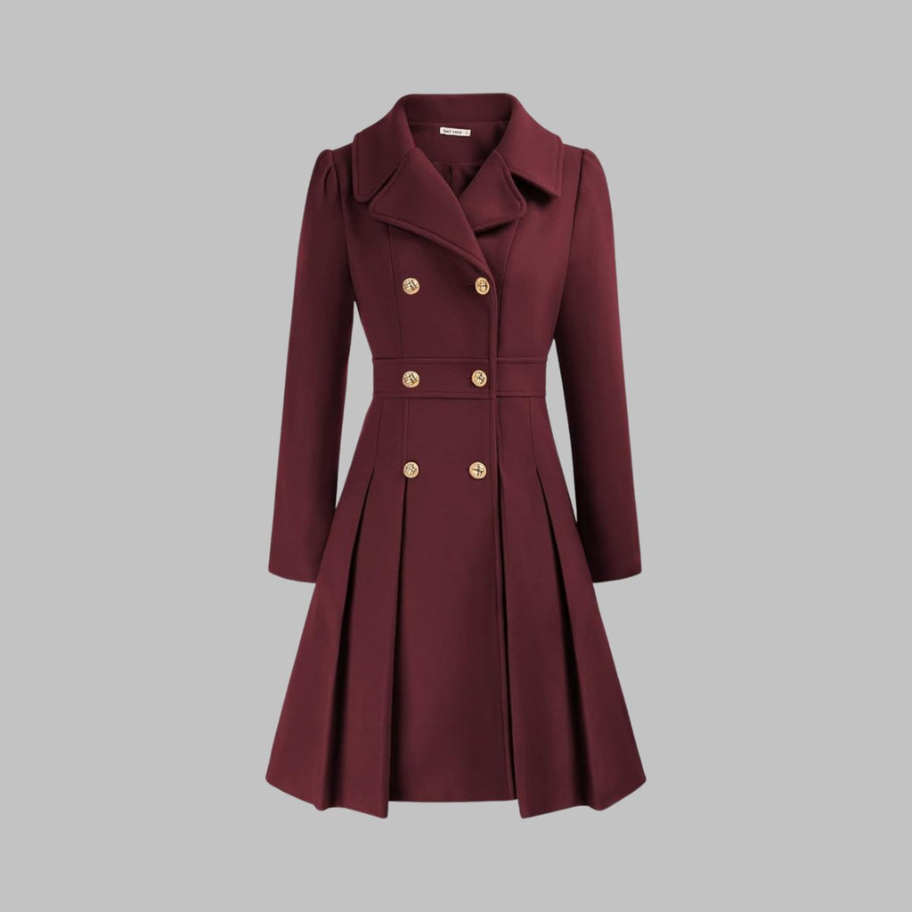 Women's Pleated Double-Breasted Overcoat