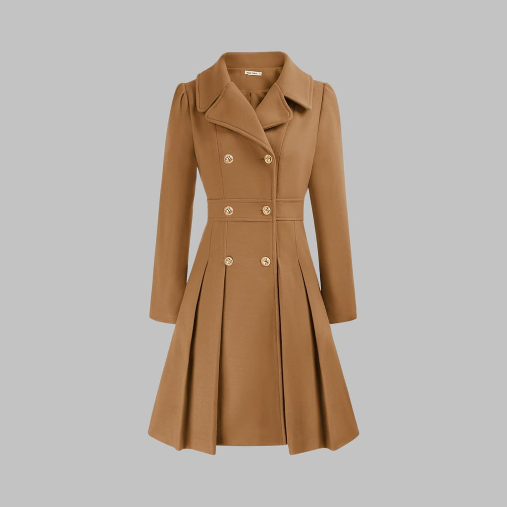 Women's Pleated Double-Breasted Overcoat