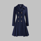 Women's Pleated Double-Breasted Overcoat