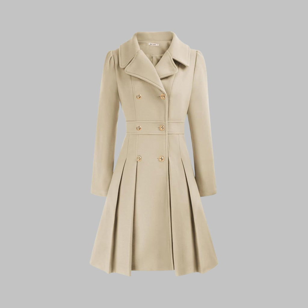 Women's Pleated Double-Breasted Overcoat