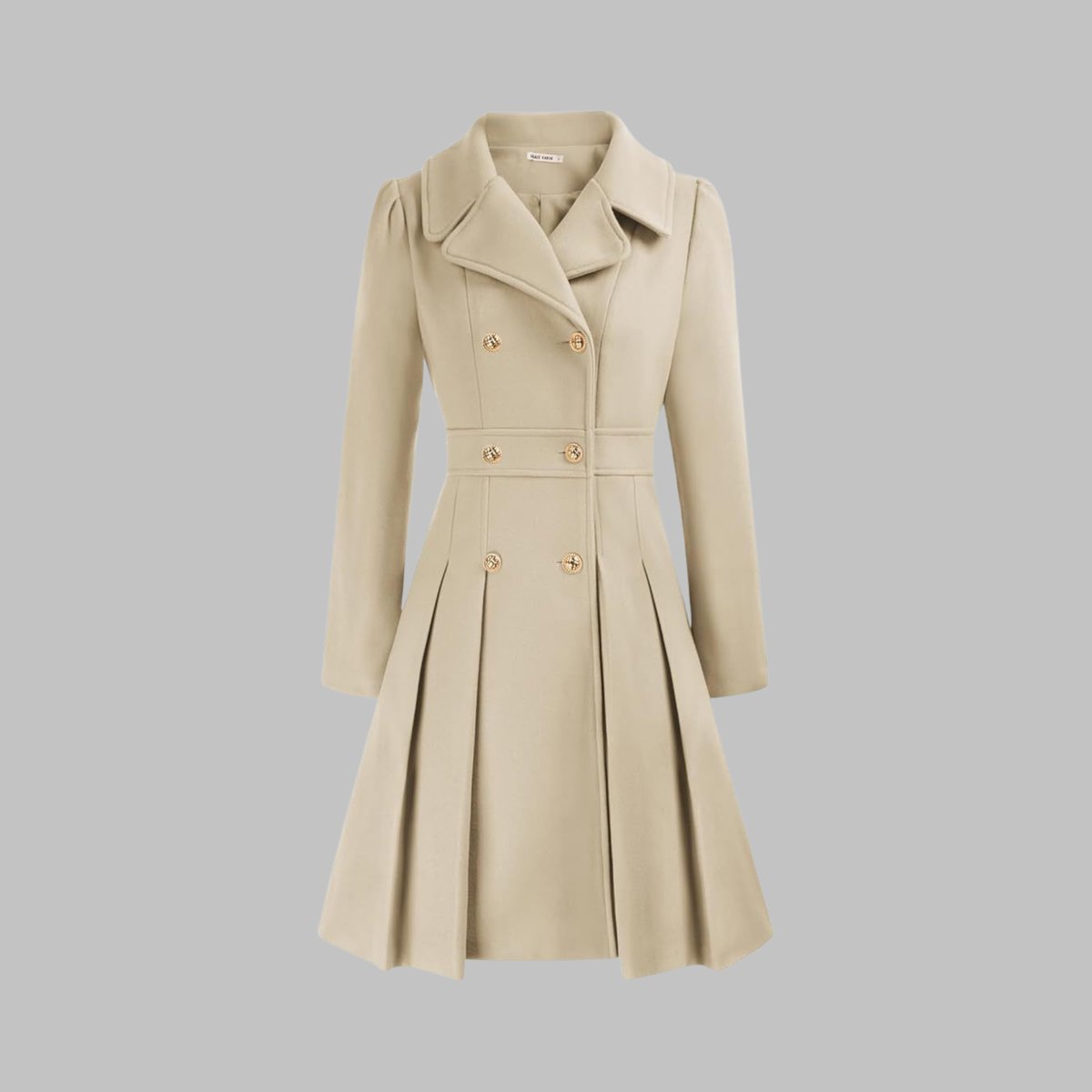 Women's Pleated Double-Breasted Overcoat
