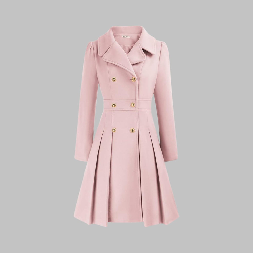 Women's Pleated Double-Breasted Overcoat
