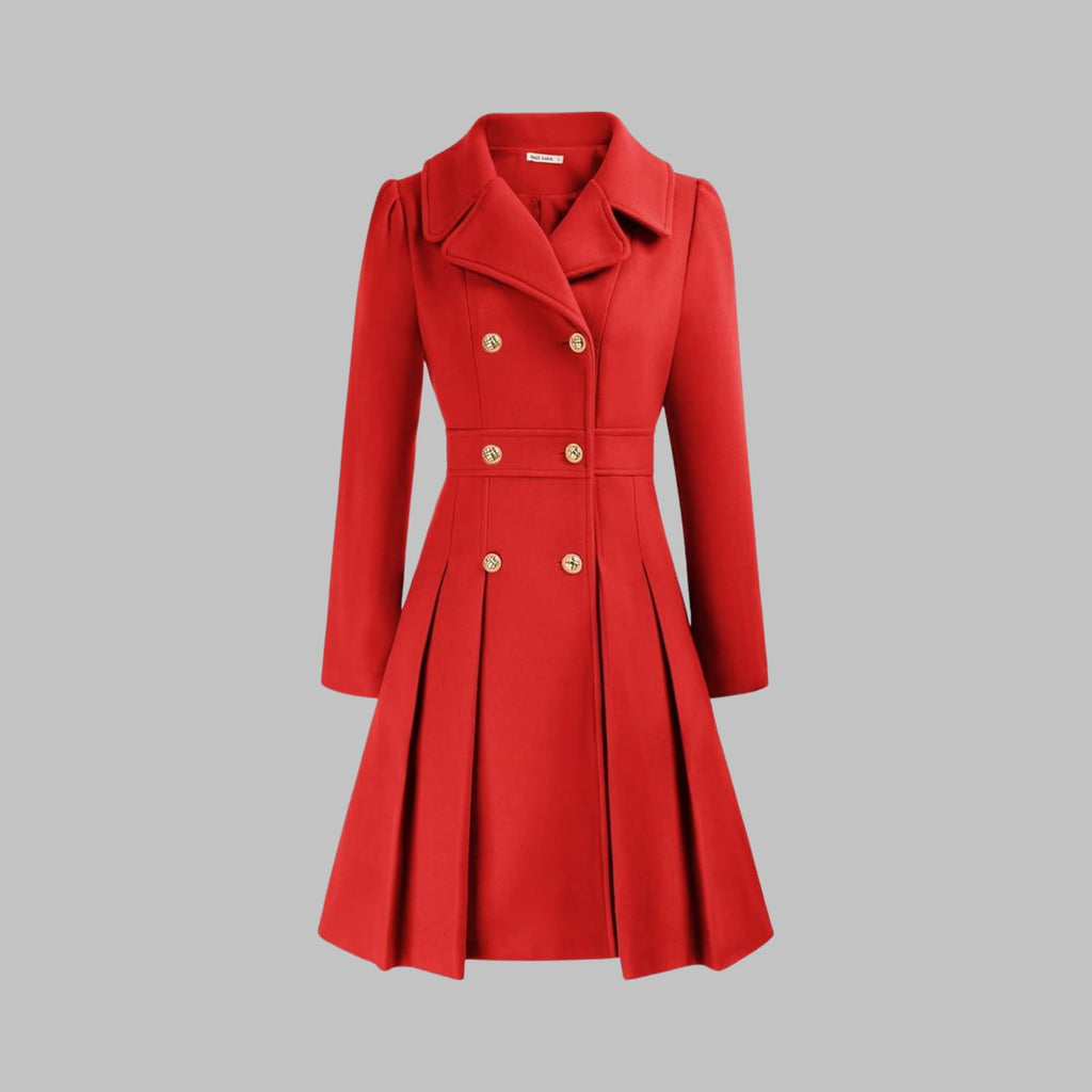 Women's Pleated Double-Breasted Overcoat