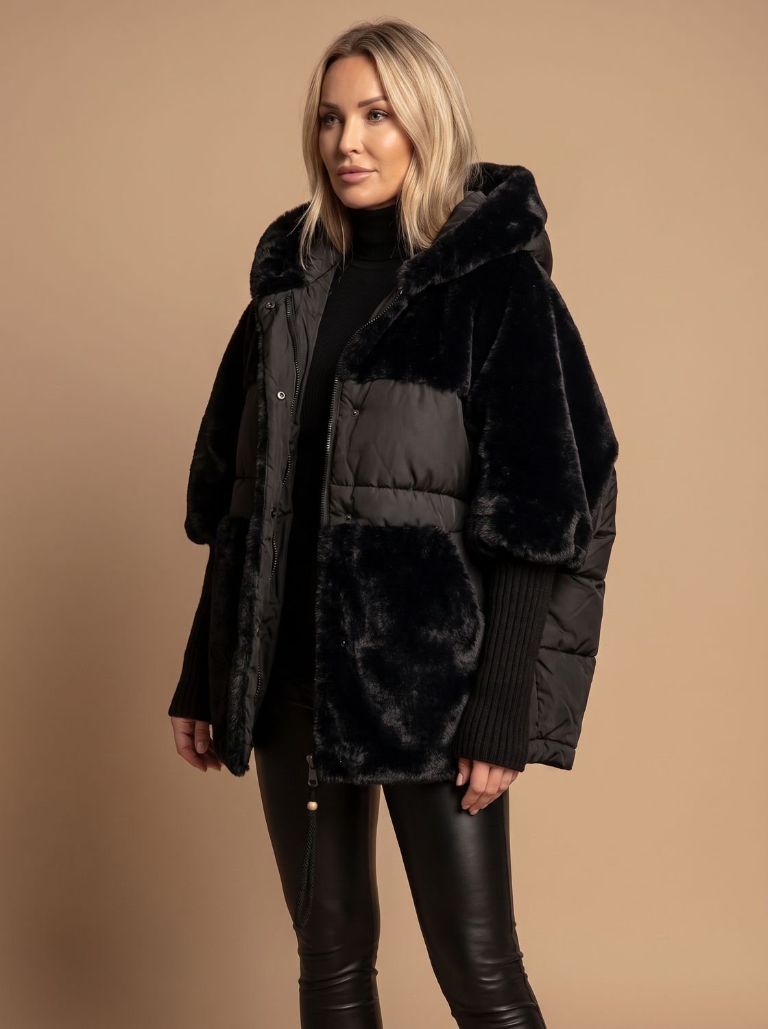 Women's Quilted Faux Fur Puffer Jacket