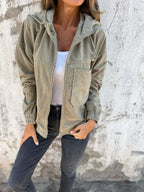 Women's Corduroy Quilted Hooded Jacket