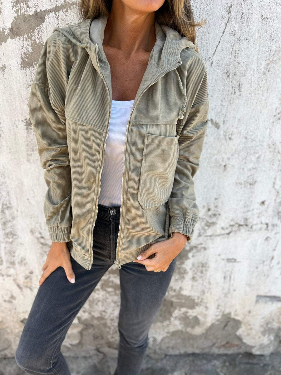 Women's Corduroy Quilted Hooded Jacket