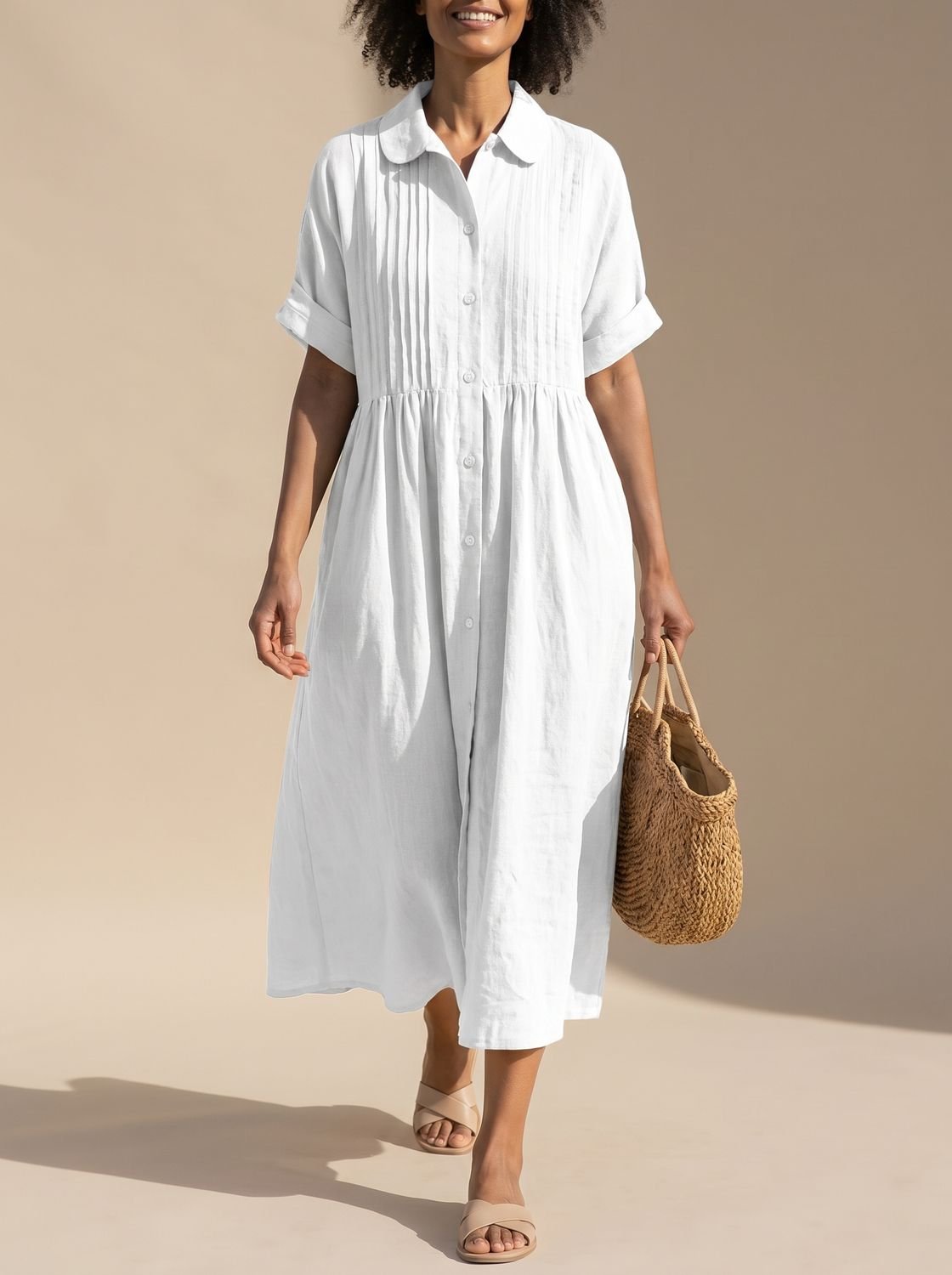 Women's Button-Front Midi Shirt Dress
