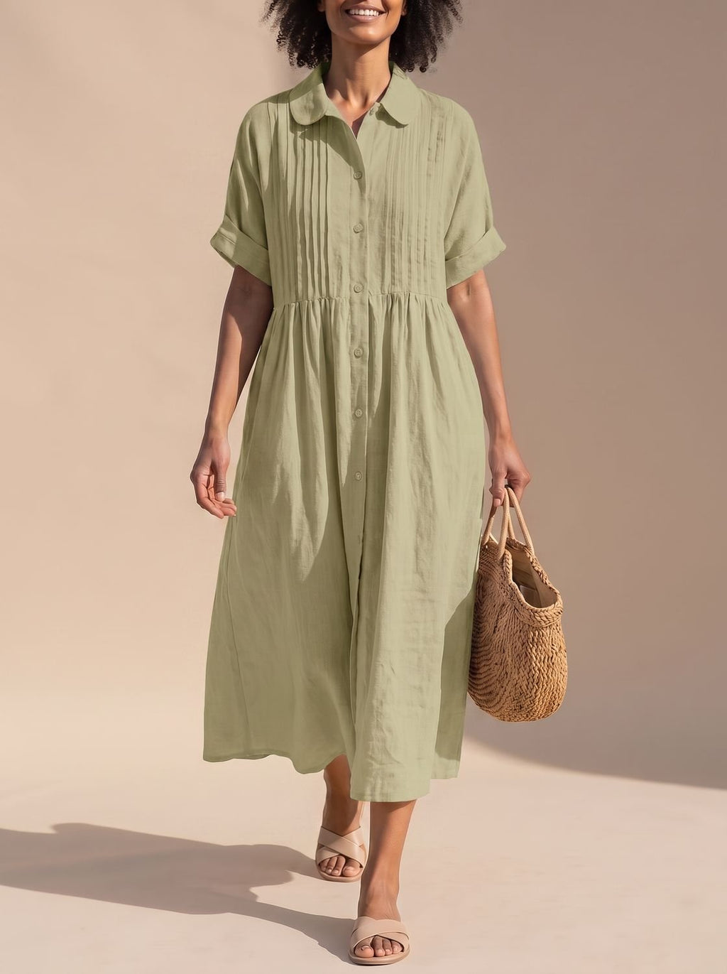 Women's Button-Front Midi Shirt Dress