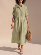 Women's Button-Front Midi Shirt Dress